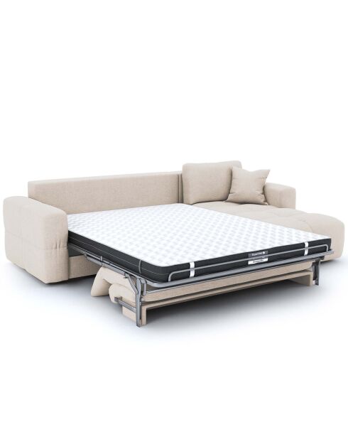 Canapé angle droit convertible express matelas Dunlopillo 140cm Rafael Tissu tramé crème - 286x165x80 cm