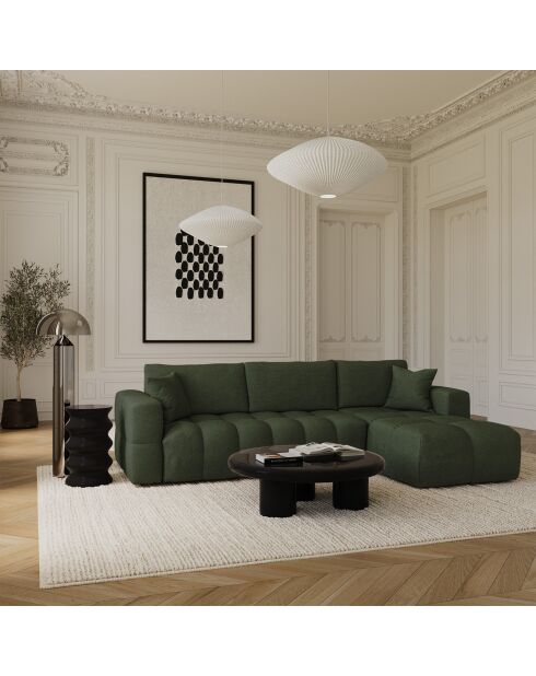 Canapé angle droit convertible express matelas Dunlopillo 140cm Rafael Tissu tramé vert olive - 286x165x80 cm