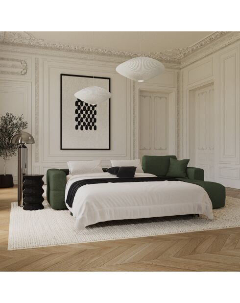 Canapé angle droit convertible express matelas Dunlopillo 140cm Rafael Tissu tramé vert olive - 286x165x80 cm