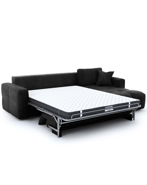 Sofa cabriolet haaks express Dunlopillo matras 140 cm Rafael donker antraciet fluweel - 286x165x80 cm