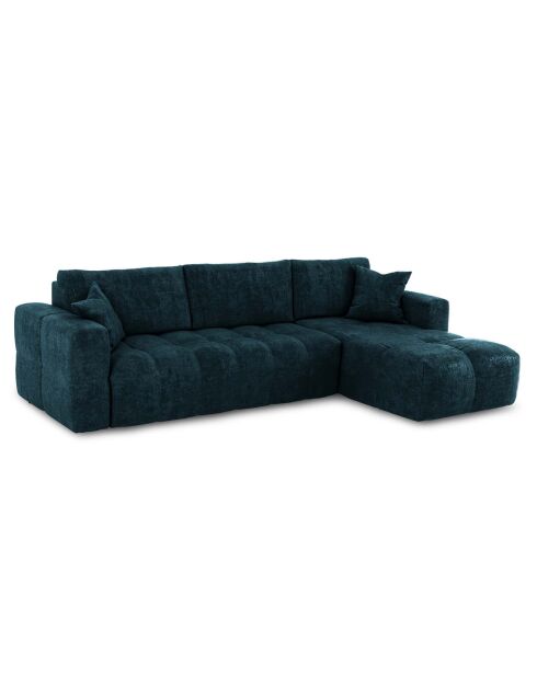 Canapé angle droit convertible express matelas Dunlopillo 140cm Rafael Velours bleu paon - 286x165x80 cm