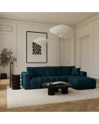 Canapé angle droit convertible express matelas Dunlopillo 140cm Rafael Velours bleu paon - 286x165x80 cm