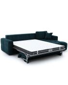 Canapé angle droit convertible express matelas Dunlopillo 140cm Rafael Velours bleu paon - 286x165x80 cm