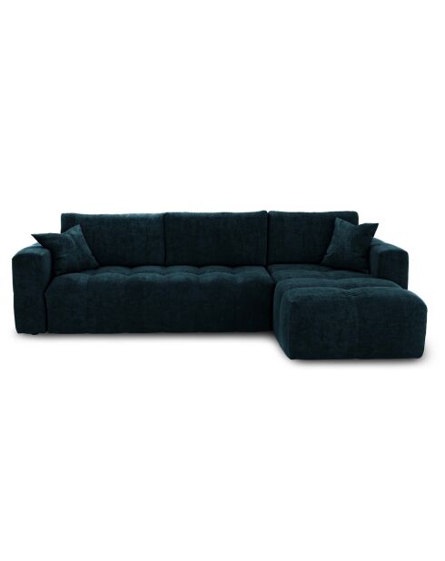 Canapé angle droit convertible express matelas Dunlopillo 140cm Rafael Velours bleu paon - 286x165x80 cm