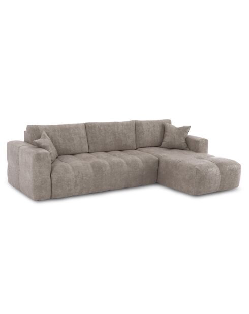 Canapé angle droit convertible express matelas Dunlopillo 140cm Rafael Velours taupe - 286x165x80 cm