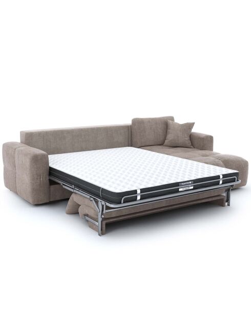 Canapé angle droit convertible express matelas Dunlopillo 140cm Rafael Velours taupe - 286x165x80 cm