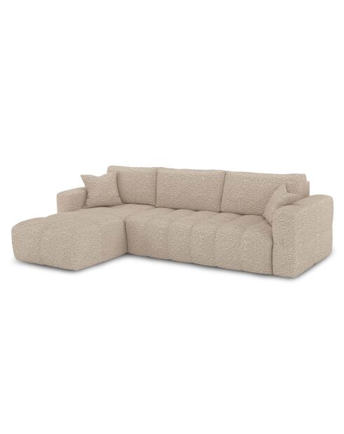 Canapé angle gauche convertible express matelas Dunlopillo 140cm Rafael Tissu bouclette beige - 286x165x80 cm