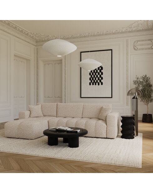 Bank linkerhoek converteerbaar express Dunlopillo matras 140cm Rafael Boucle stof beige - 286x165x80 cm