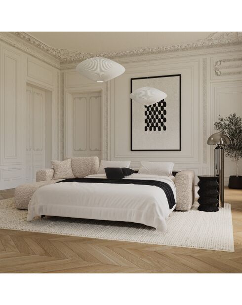 Bank linkerhoek converteerbaar express Dunlopillo matras 140cm Rafael Boucle stof beige - 286x165x80 cm