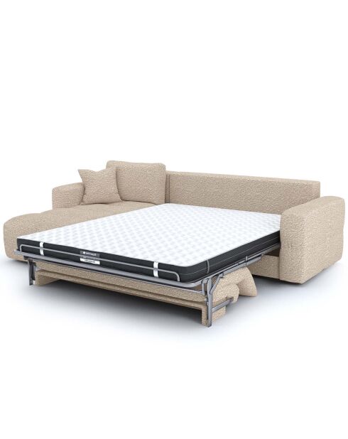 Bank linkerhoek converteerbaar express Dunlopillo matras 140cm Rafael Boucle stof beige - 286x165x80 cm