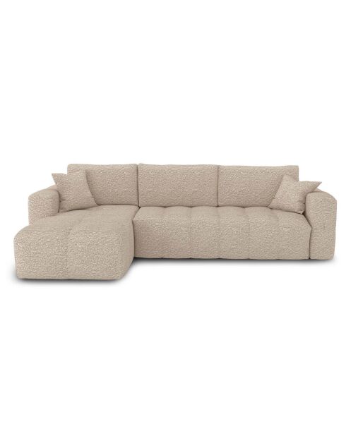 Bank linkerhoek converteerbaar express Dunlopillo matras 140cm Rafael Boucle stof beige - 286x165x80 cm
