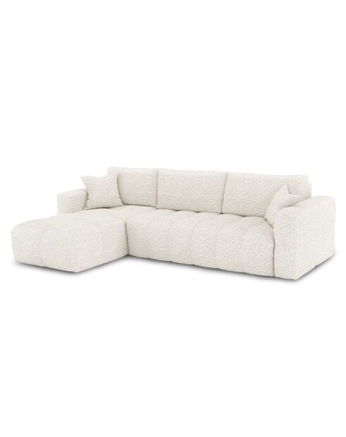 Bank linkerhoek cabriolet express Dunlopillo matras 140 cm Rafael Boucle stof crème - 286x165x80 cm