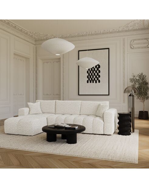 Canapé angle gauche convertible express matelas Dunlopillo 140cm Rafael Tissu bouclette crème - 286x165x80 cm