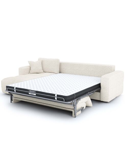 Bank linkerhoek cabriolet express Dunlopillo matras 140 cm Rafael Boucle stof crème - 286x165x80 cm