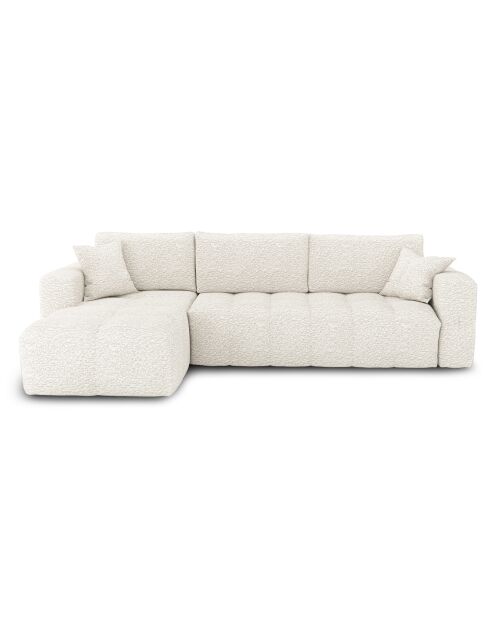 Bank linkerhoek cabriolet express Dunlopillo matras 140 cm Rafael Boucle stof crème - 286x165x80 cm