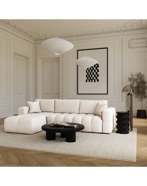 Canapé angle gauche convertible express matelas Dunlopillo 140cm Rafael Tissu tramé crème - 286x165x80 cm