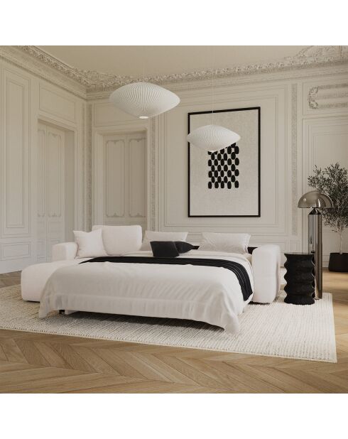 Linkerhoekbank converteerbaar express Dunlopillo matras 140 cm Rafael crème geweven stof - 286x165x80 cm