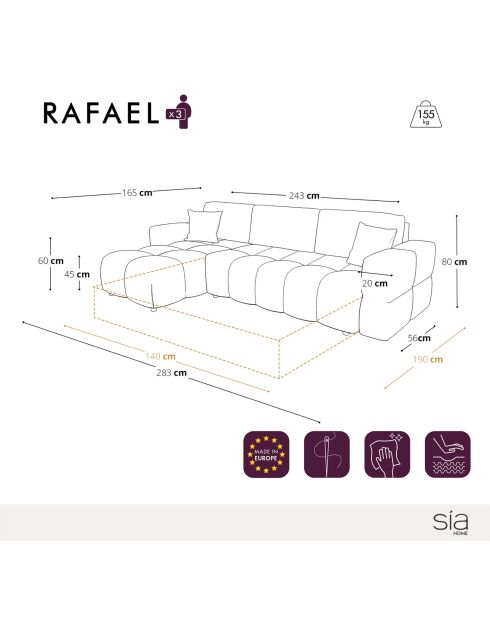 Canapé angle gauche convertible express matelas Dunlopillo 140cm Rafael Tissu tramé crème - 286x165x80 cm