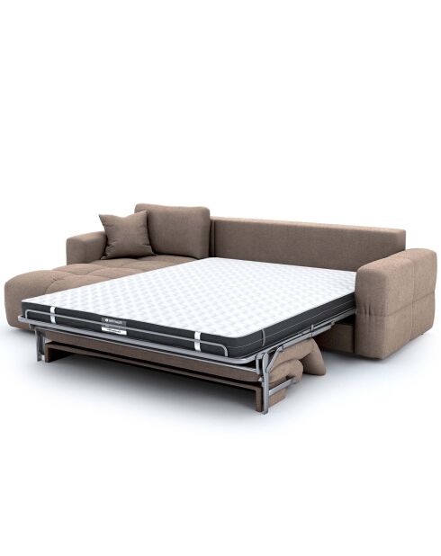Canapé angle gauche convertible express matelas Dunlopillo 140cm Rafael Tissu tramé taupe - 286x165x80 cm