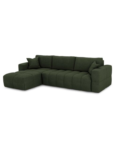 Canapé angle gauche convertible express matelas Dunlopillo 140cm Rafael Tissu tramé vert olive - 286x165x80 cm