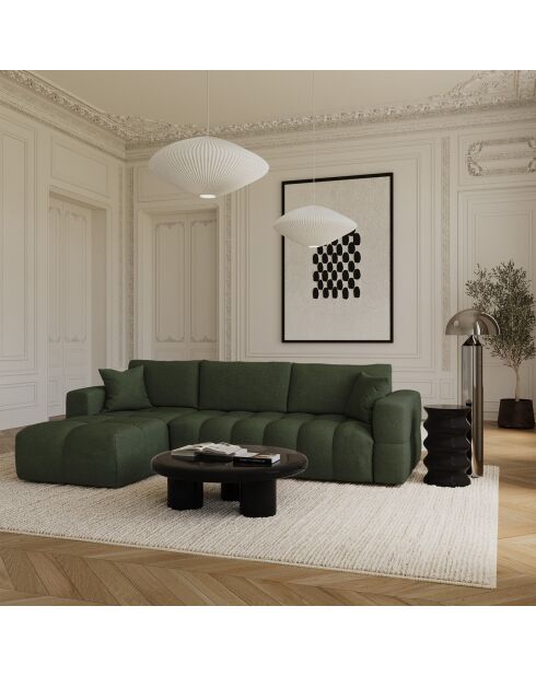 Canapé angle gauche convertible express matelas Dunlopillo 140cm Rafael Tissu tramé vert olive - 286x165x80 cm
