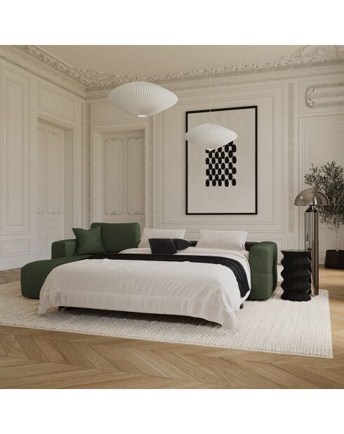 Canapé angle gauche convertible express matelas Dunlopillo 140cm Rafael Tissu tramé vert olive - 286x165x80 cm