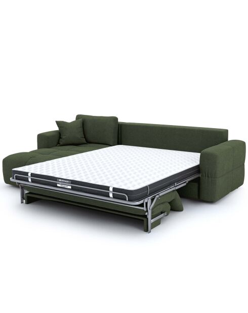 Canapé angle gauche convertible express matelas Dunlopillo 140cm Rafael Tissu tramé vert olive - 286x165x80 cm