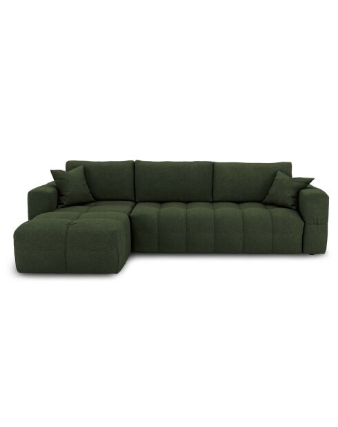 Canapé angle gauche convertible express matelas Dunlopillo 140cm Rafael Tissu tramé vert olive - 286x165x80 cm
