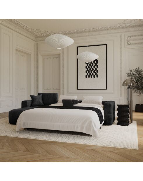 Canapé angle gauche convertible express matelas Dunlopillo 140cm Rafael Velours anthracite foncé - 286x165x80 cm
