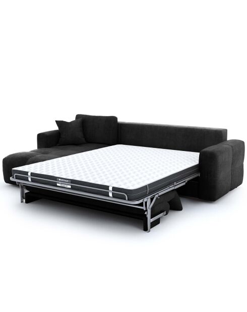 Canapé angle gauche convertible express matelas Dunlopillo 140cm Rafael Velours anthracite foncé - 286x165x80 cm