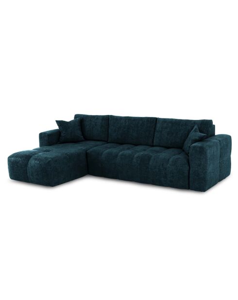 Canapé angle gauche convertible express matelas Dunlopillo 140cm Rafael Velours bleu paon - 286x165x80 cm