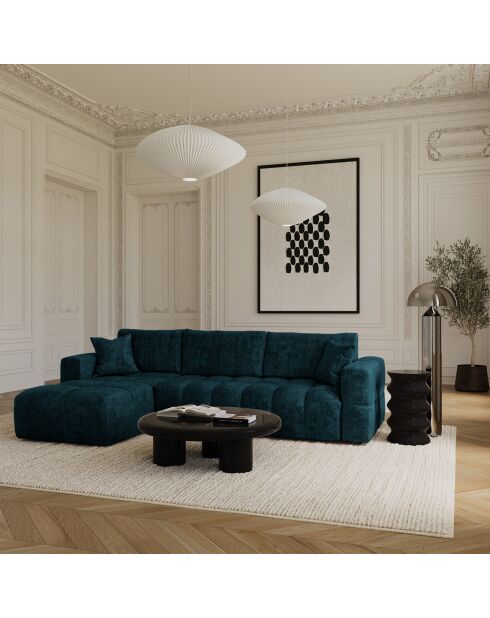 Sofa, linke Ecke, konvertierbar, Express Dunlopillo Matratze, 140 cm, Rafael Peacock, blauer Samt — 286 x 165 x 80 cm