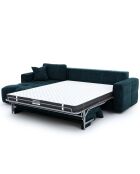 Canapé angle gauche convertible express matelas Dunlopillo 140cm Rafael Velours bleu paon - 286x165x80 cm