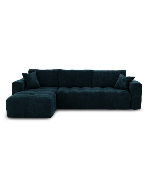 Canapé angle gauche convertible express matelas Dunlopillo 140cm Rafael Velours bleu paon - 286x165x80 cm