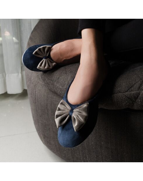 Ballerines d'intérieur en velours-CF0148-deep-blue-taupe