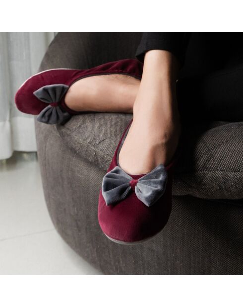 Ballerines d'intérieur en velours-CF0148-bordeaux-gris