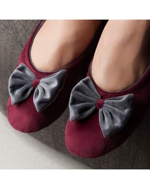 Ballerines d'intérieur en velours-CF0148-bordeaux-gris