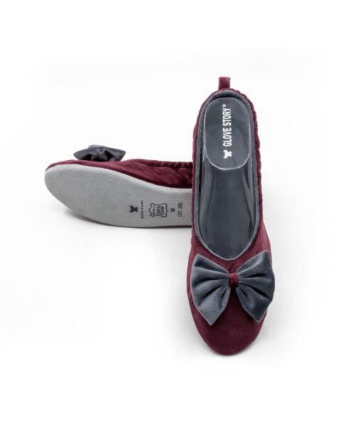 Ballerines d'intérieur en velours-CF0148-bordeaux-gris