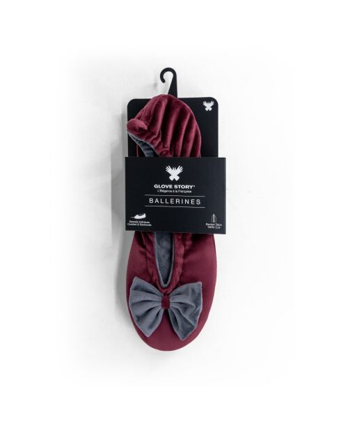 Ballerines d'intérieur en velours-CF0148-bordeaux-gris