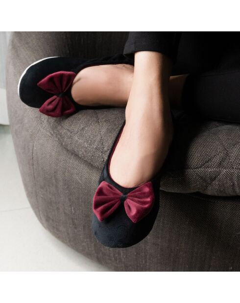 Ballerines d'intérieur en velours-CF0148-noir-bordeaux