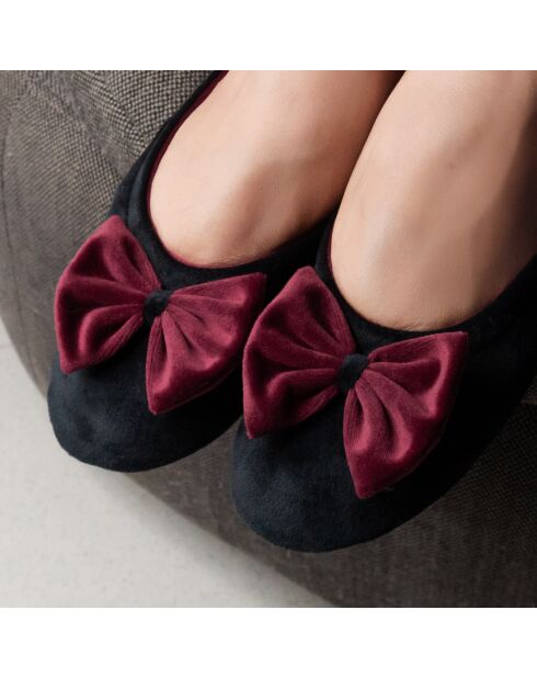 Ballerines d'intérieur en velours-CF0148-noir-bordeaux