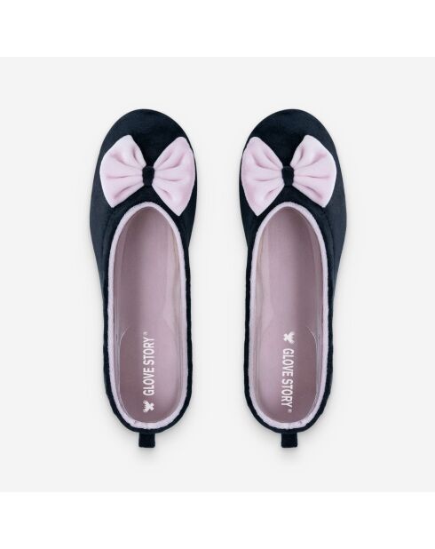 Ballerines d'intérieur en velours-CF0148-noir-rose
