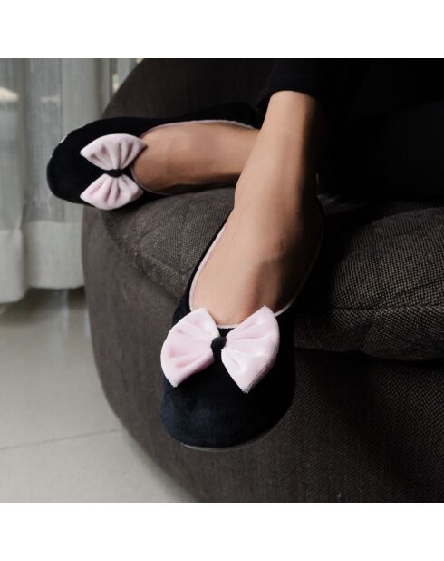 Ballerines d'intérieur en velours-CF0148-noir-rose