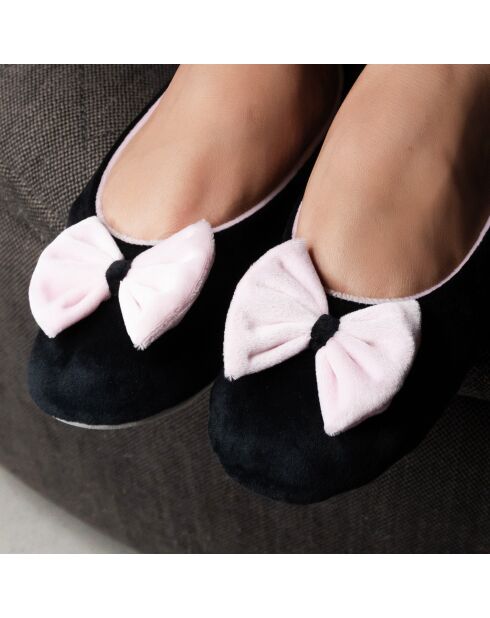 Ballerines d'intérieur en velours-CF0148-noir-rose