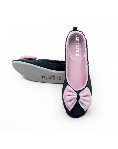 Ballerines d'intérieur en velours-CF0148-noir-rose