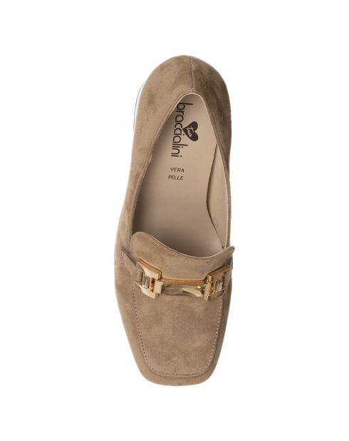 Rosiebeige instappers met hak van 9 cm