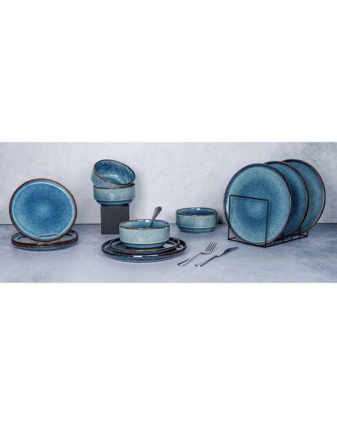 Service de table Jade Indigo en Grès bleu - 12 pièces