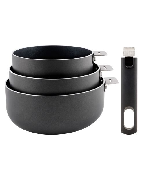 Batterie de cuisine Anti adhésive  argenté/noir -  4 pièces