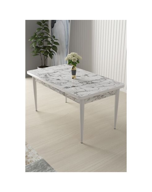 Table à manger Nil marbre blanc/blanc - 110x76x71 cm