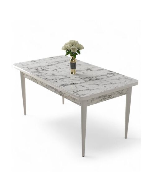 Table à manger Nil marbre blanc/blanc - 110x76x71 cm